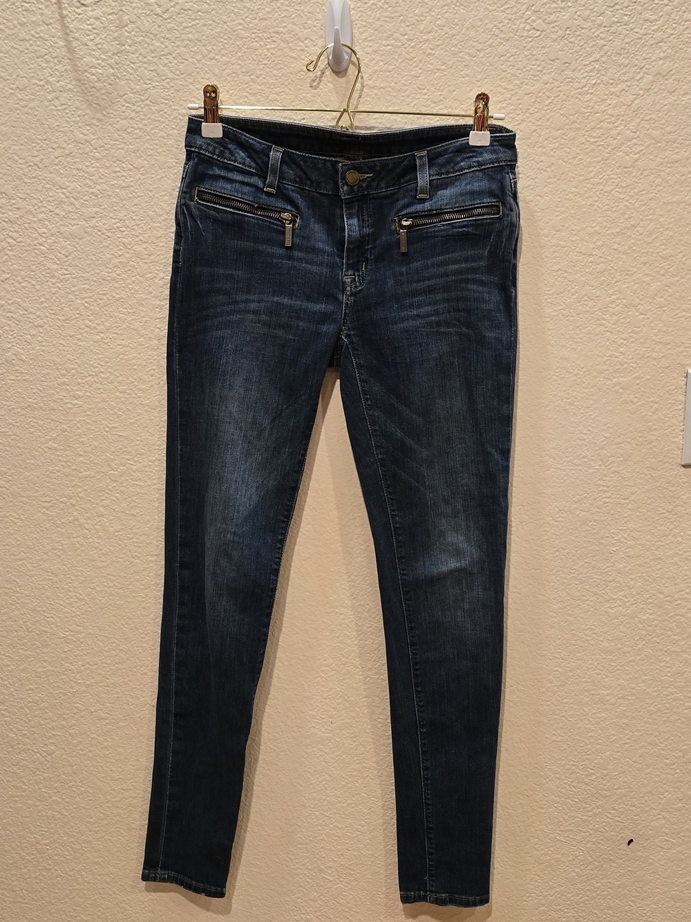 Michael Kors Dark Blue Skinny Jeans with Front Zip Pockets